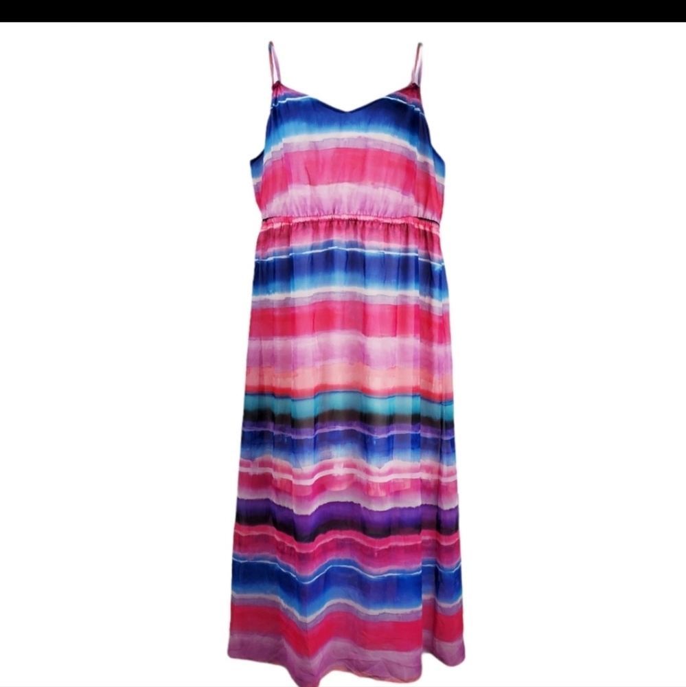LANE BRYANT Pink Watercolor Stripe Maxi Dress